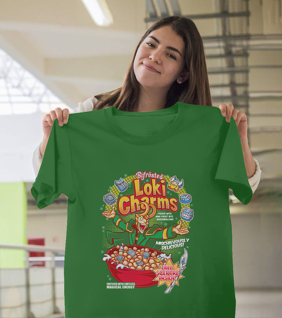 Bifrosted Loki Charms Mischievously Delicious Free Sceptre Inside Fortified With Limitless Magical Energy T-Shirt