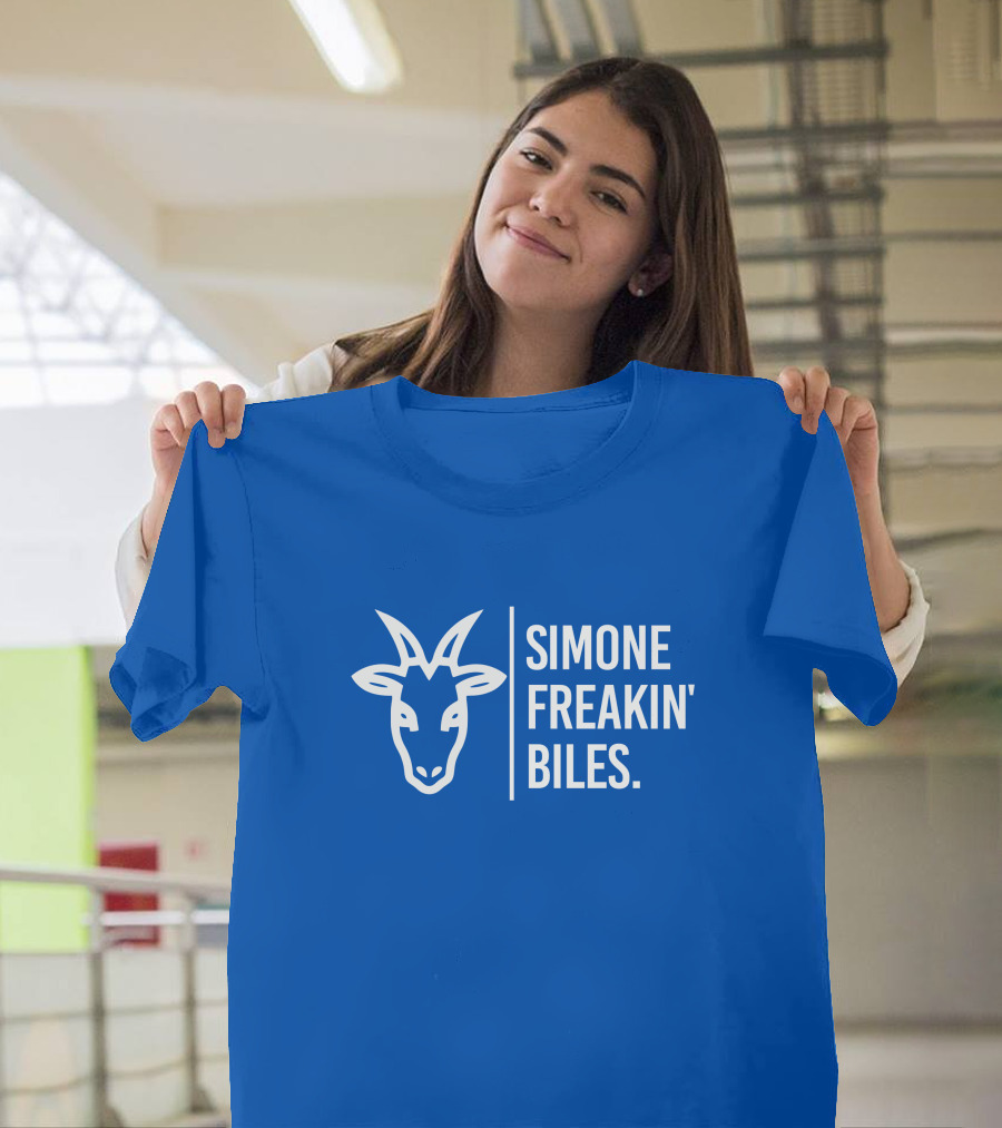 SIMONE FREAKIN' BILES GOAT Iconic Gymnast Tribute Blue T-Shirt