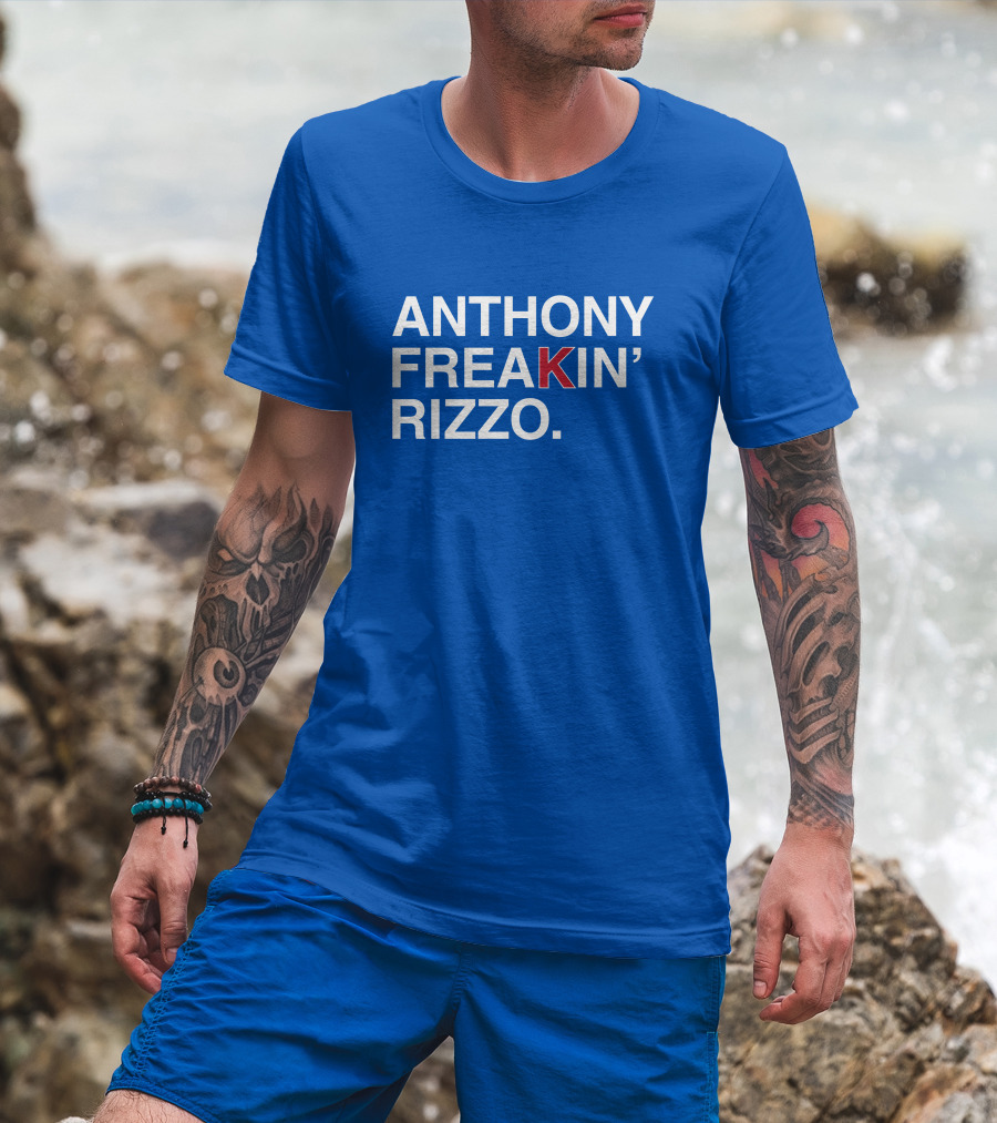 Anthony Freakin' Rizzo Bold Text Blue Background T-Shirt