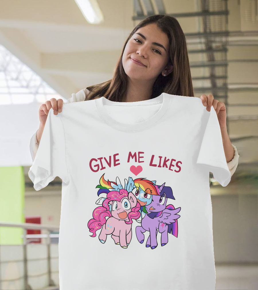 Give Me Likes Heart with Colorful Cartoon Ponies T-Shirt