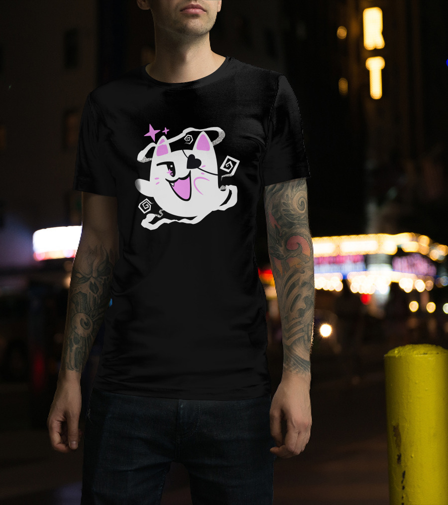 Sharkrobot Merch Goro Is Here Ghost Cat With Heart Eye And Spiral Stars T-Shirt