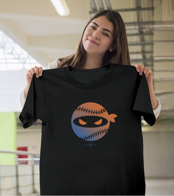 Roto Wear Pitching Ninja Baseball Seam Face New Mets Fans T-Shirt