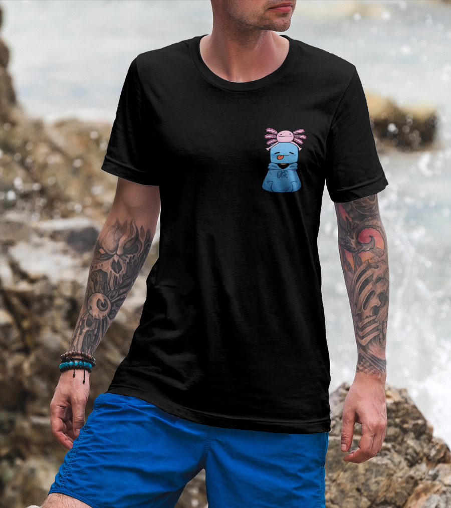 Skeppy Merch Skeppy Axolotl Cute Blue Hoodie With Pink Axolotl On Head T-Shirt