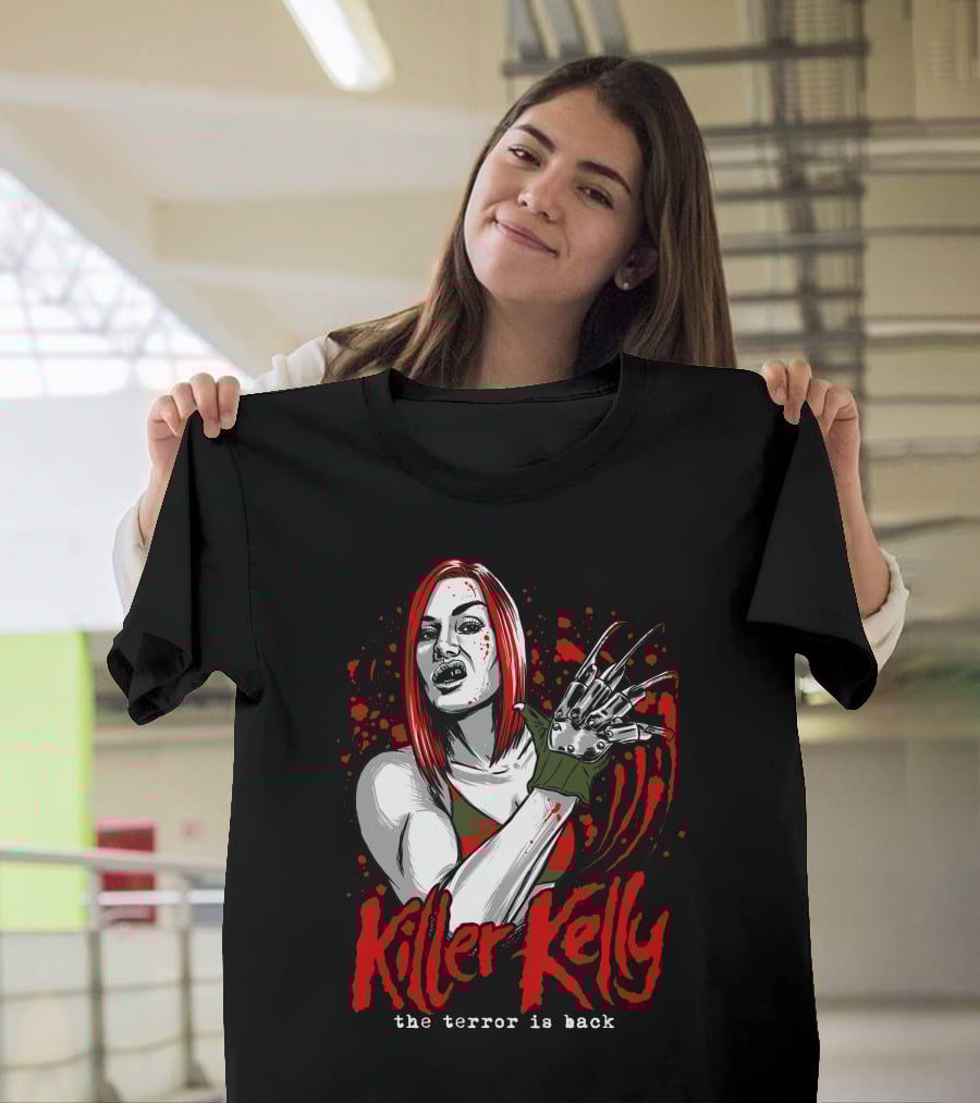 Killer Kelly The Terror Is Back Freddy Krueger Inspired Character Blood Splatter T-Shirt