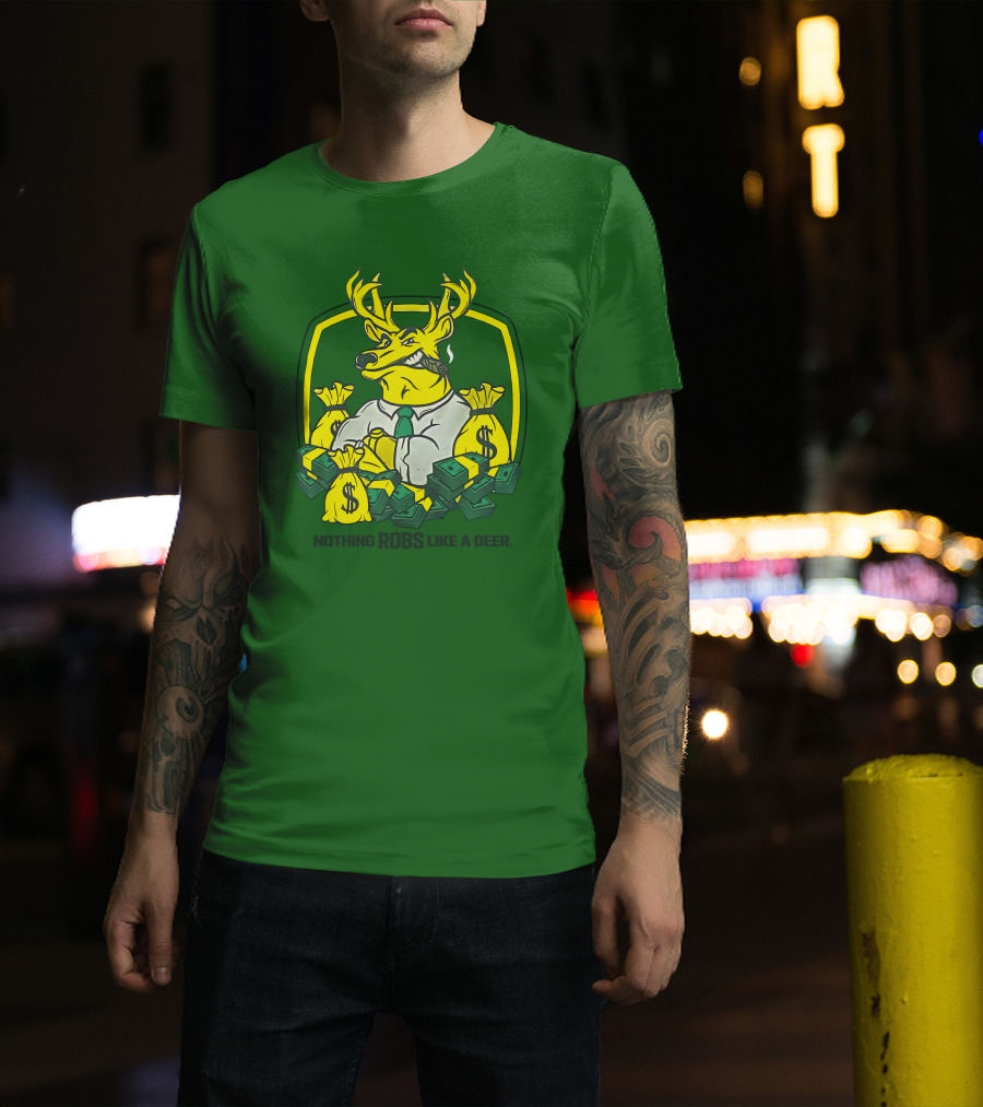 Jonah Furman Smoking Cartoon Business Deer Holding Cash Nothing Robs Like A Deer T-Shirt