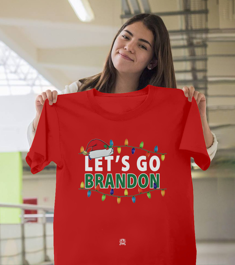 Let's Go Brandon Christmas Lights with Santa Hat T-Shirt