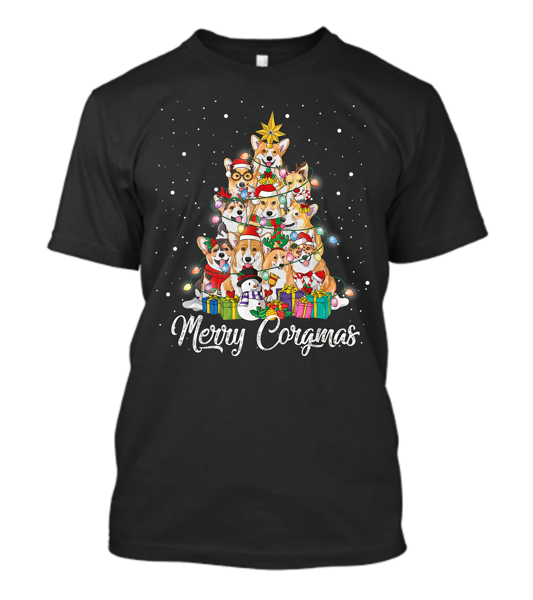Merry Corgmas Corgi Christmas Tree Dog Gifts Snowman Star Lights T-Shirt