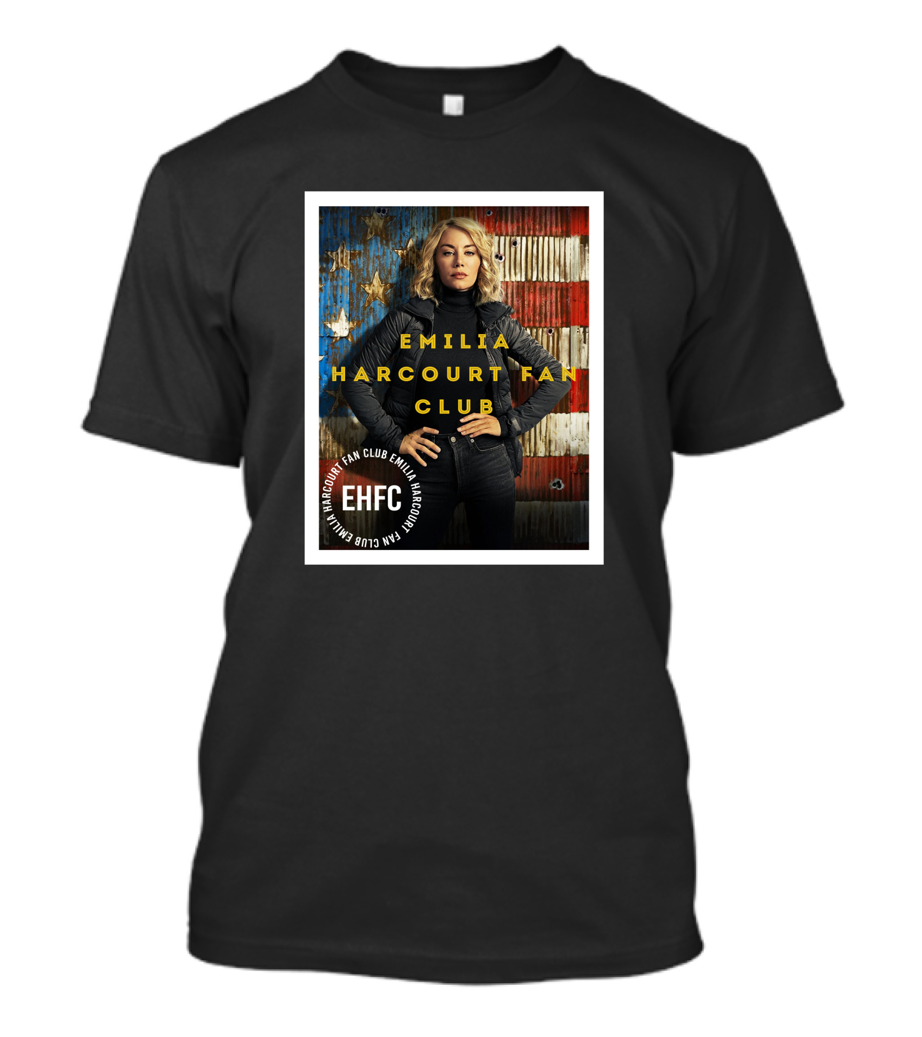 Emilia Harcourt Fan Club EHFC Vintage American Flag Background T-Shirt