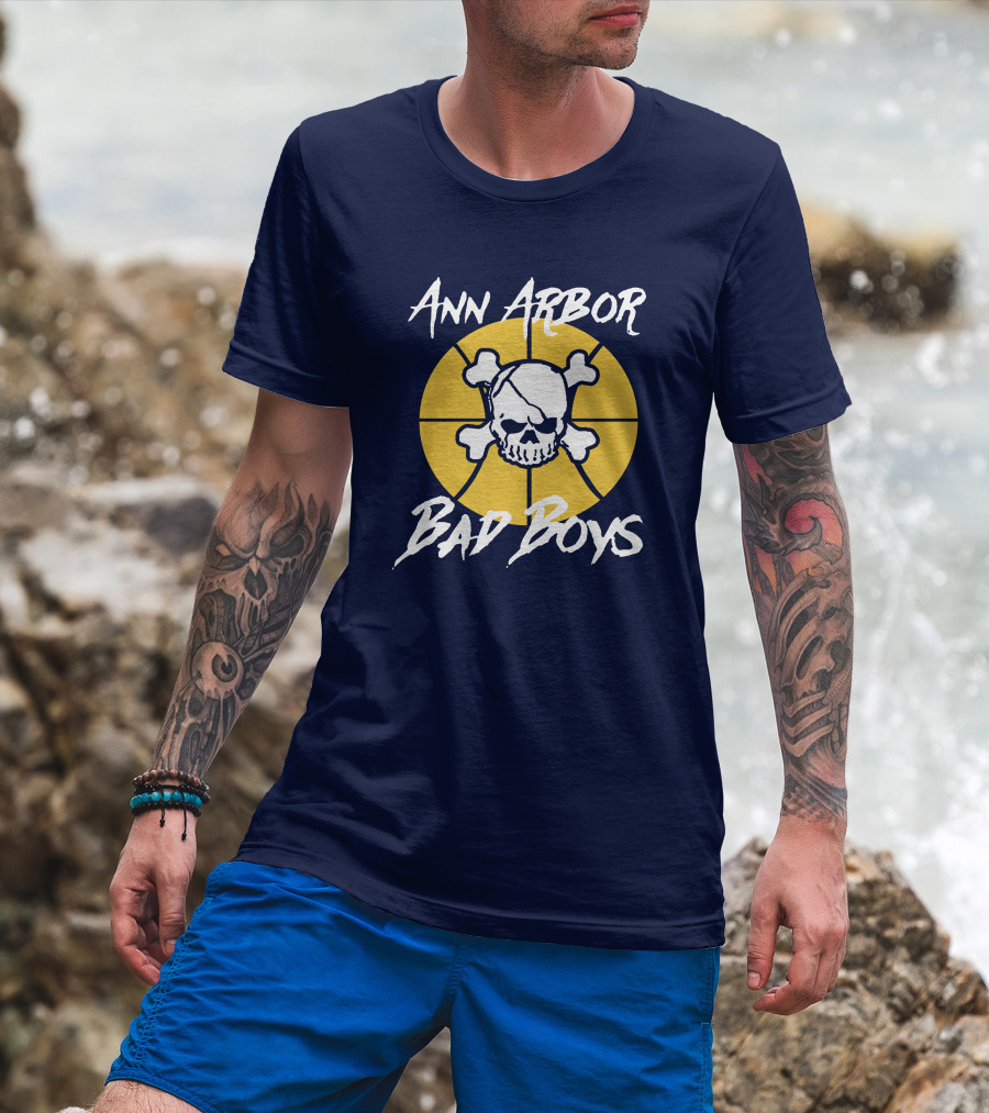 Ann Arbor Bad Boys Skull Basketball Juwan Howard Blue By Ninety Shop T-Shirt