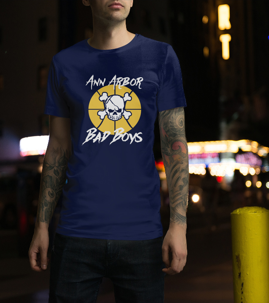 Ann Arbor Bad Boys Skull Basketball Juwan Howard Blue By Ninety Shop T-Shirt