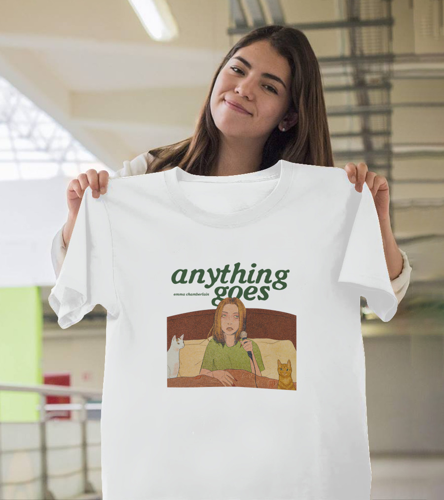 Anything Goes Emma Chamberlain Merch With Cats And Microphone T-Shirt