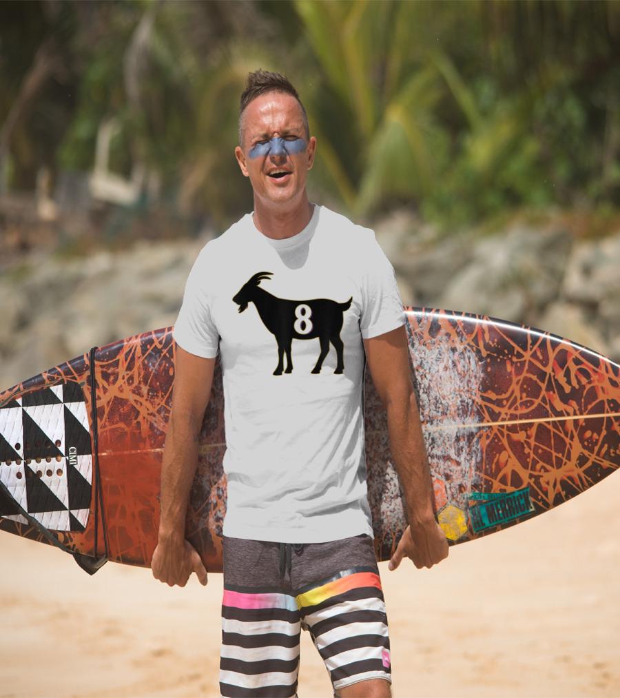 GOAT 8 Baltimore Football Maryland Raven Nation Black Goat Silhouette With Number 8 T-Shirt