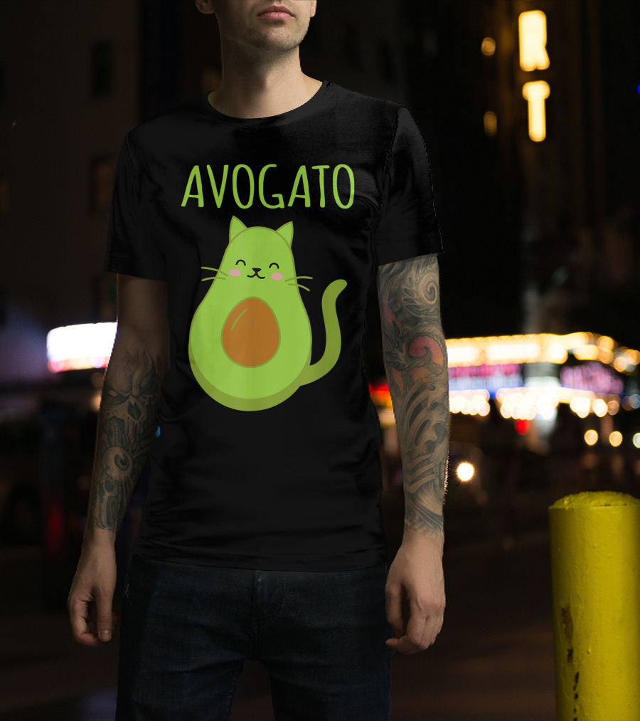 Avogato Cute Happy Cat Avocado T-Shirt
