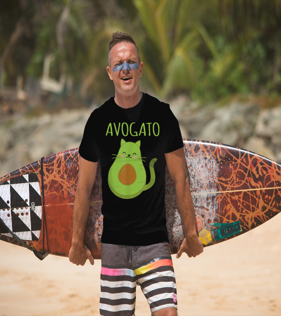 Avogato Cute Happy Cat Avocado T-Shirt