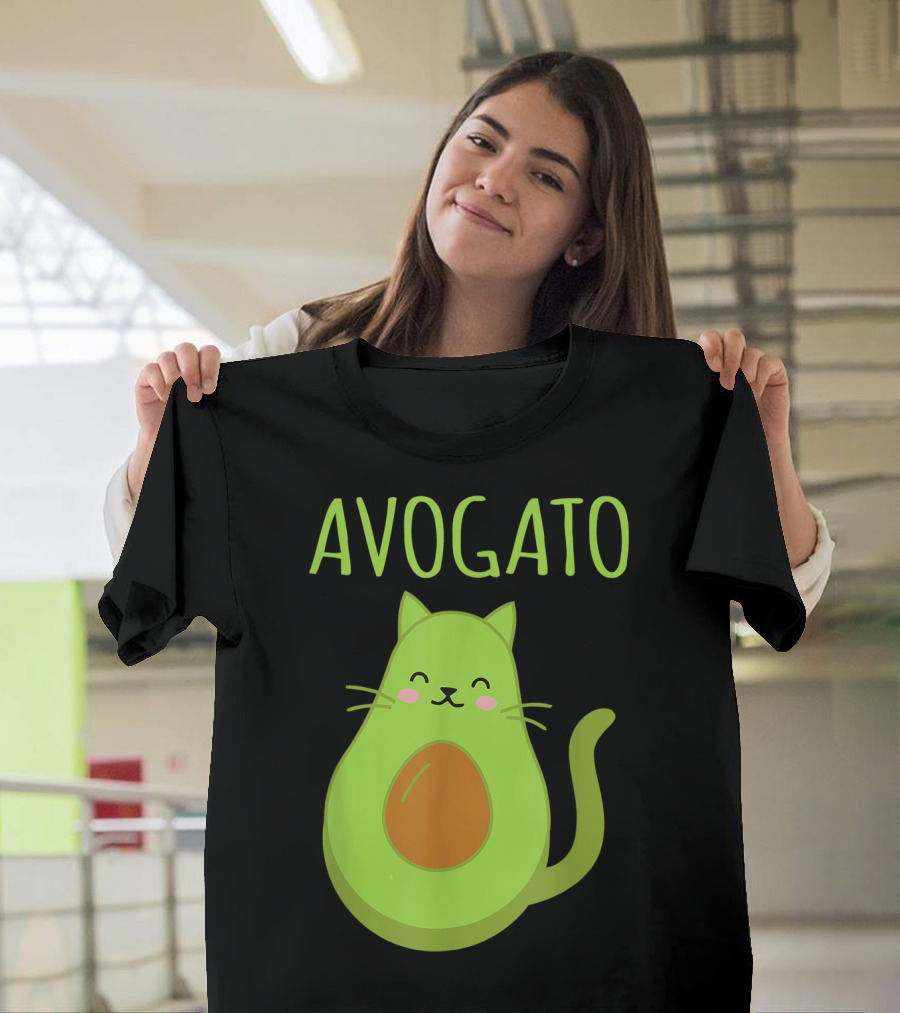 Avogato Cute Happy Cat Avocado T-Shirt