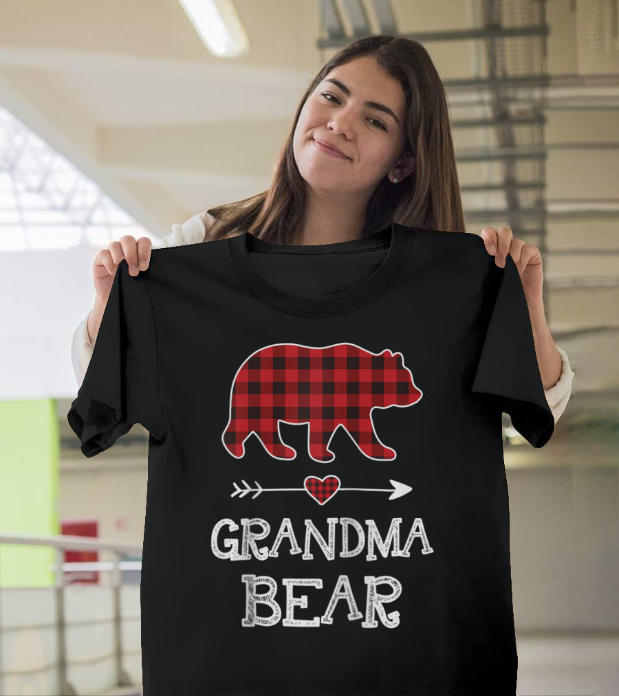 Grandma Bear Christmas Buffalo Plaid Raglan Baseball T-Shirt