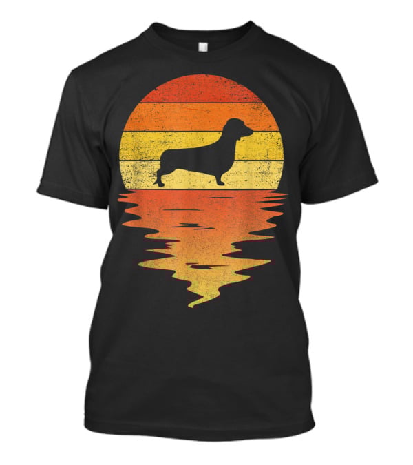 Dachshund Silhouette 70s Vintage Sunset T-Shirt