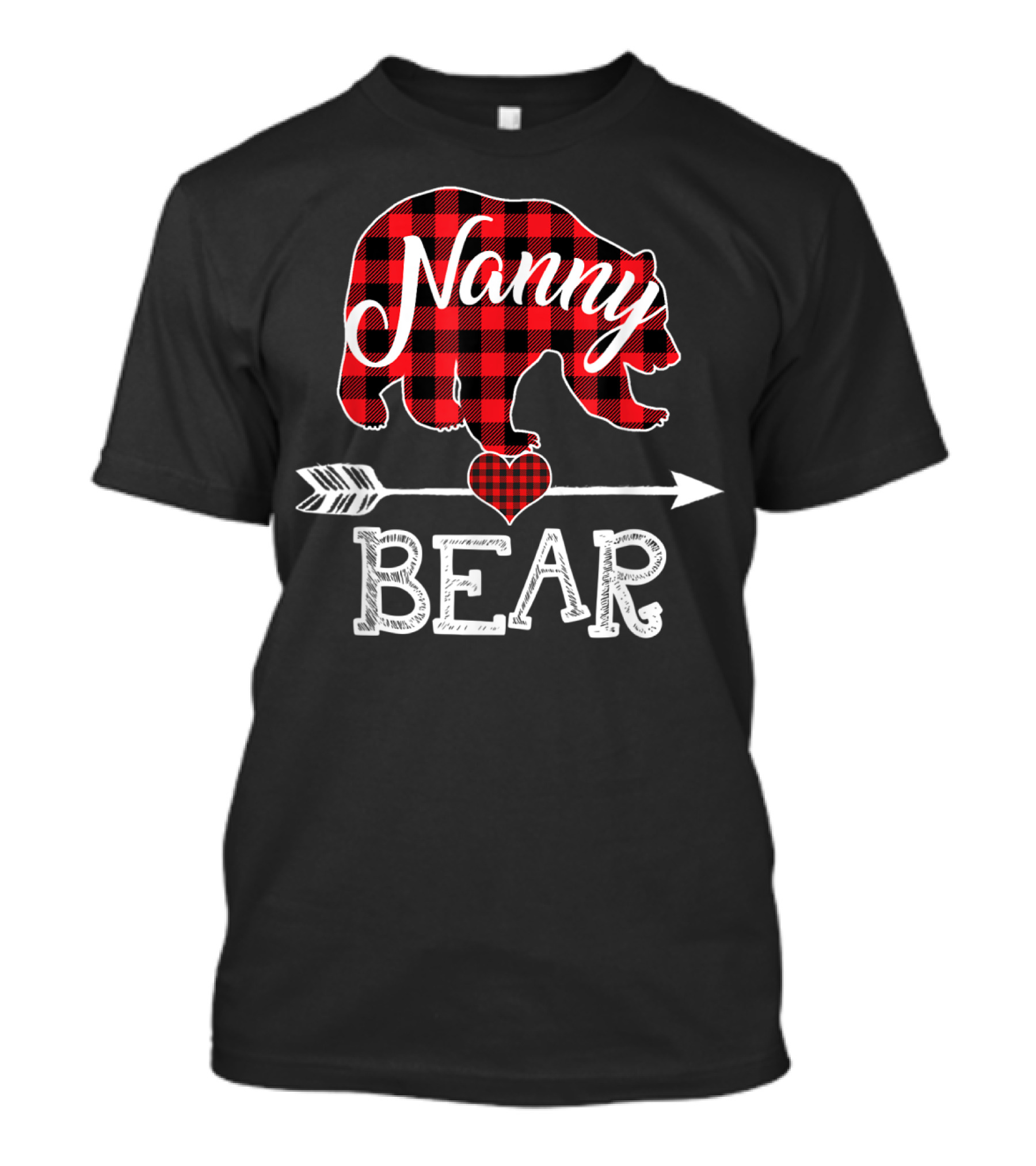 Nanny Bear Plaid Heart Arrow Buffalo Christmas T-Shirt