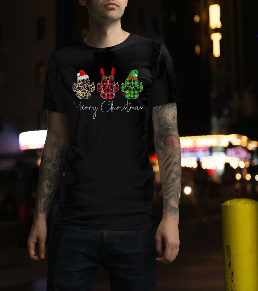 Merry Christmas Leopard Reindeer Elf Paw Dogs T-Shirt