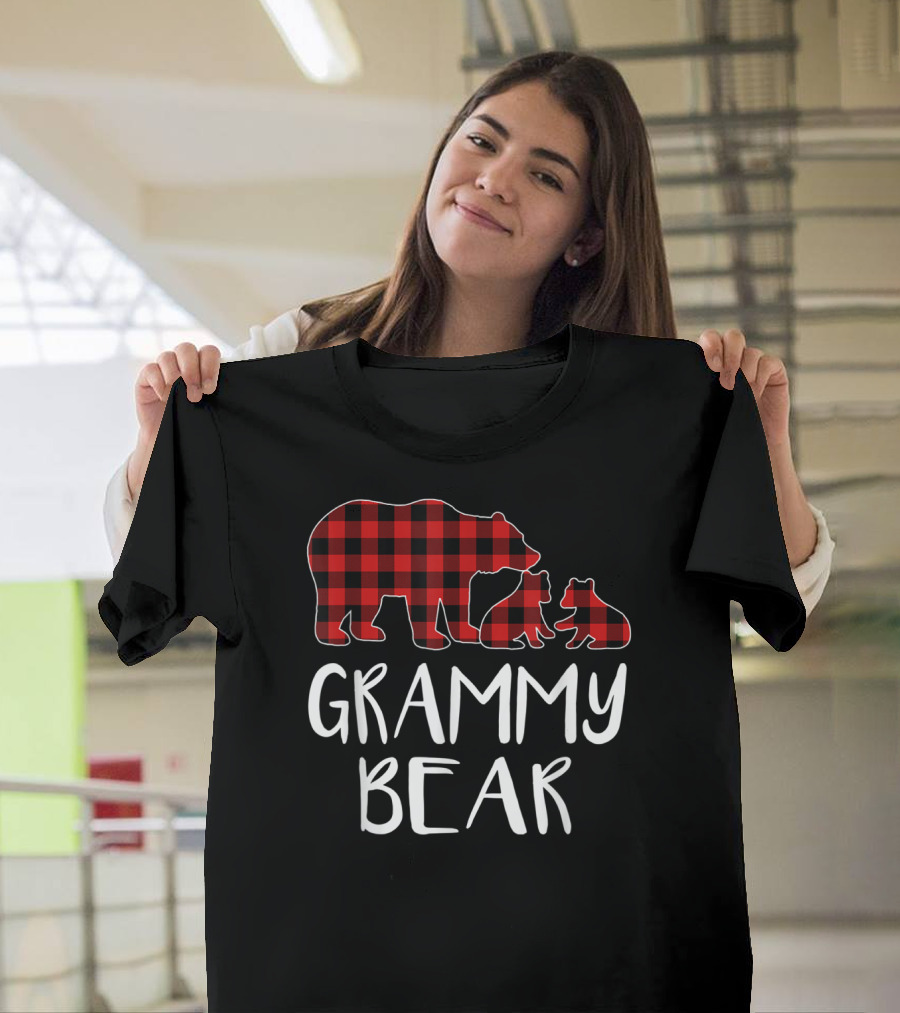 Grammy Bear Red Plaid Two Cubs Matching Buffalo T-Shirt