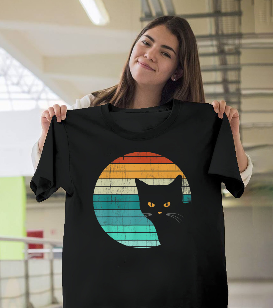 Unique Vintage Kitten Kitty Cat Retro Sunset Stripes T-Shirt
