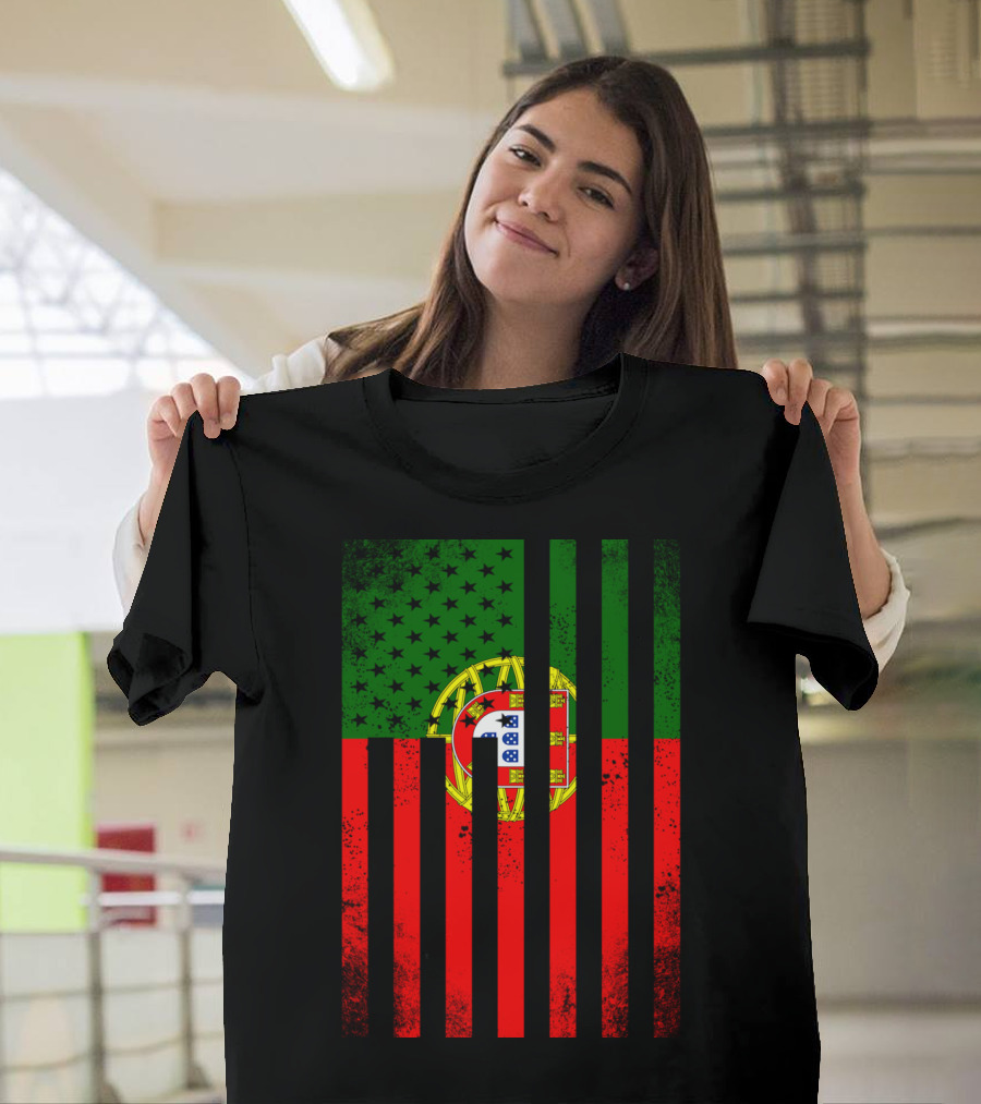 Half Portuguese Flag American Inside Me USA Flag Fusion T-Shirt