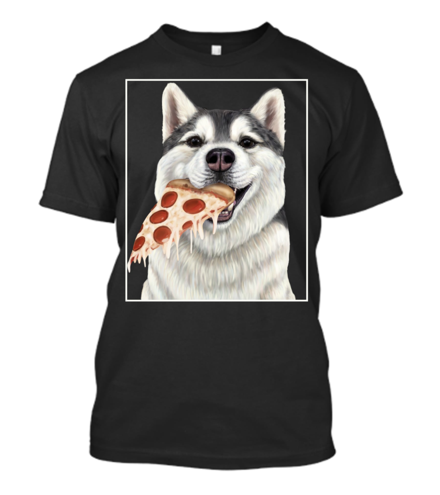 Husky Eating A Pepperoni Pizza Slice Dog Image T-Shirt