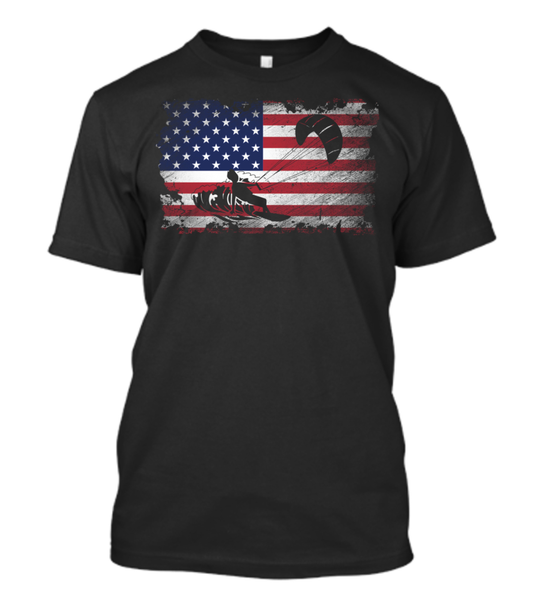 Kiteboarding With American Flag Proud USA Patriot T-Shirt