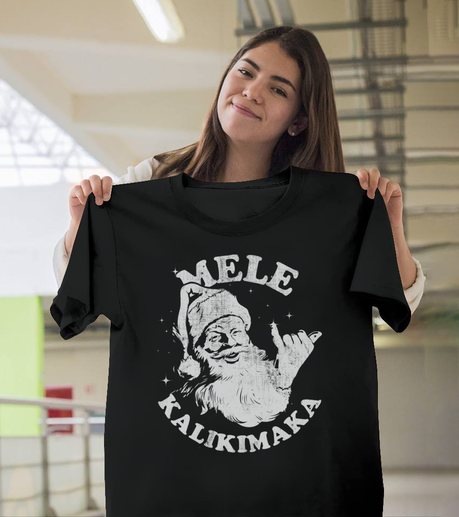 Retro Mele Kalikimaka Santa Shaka Hawaii Christmas T-Shirt
