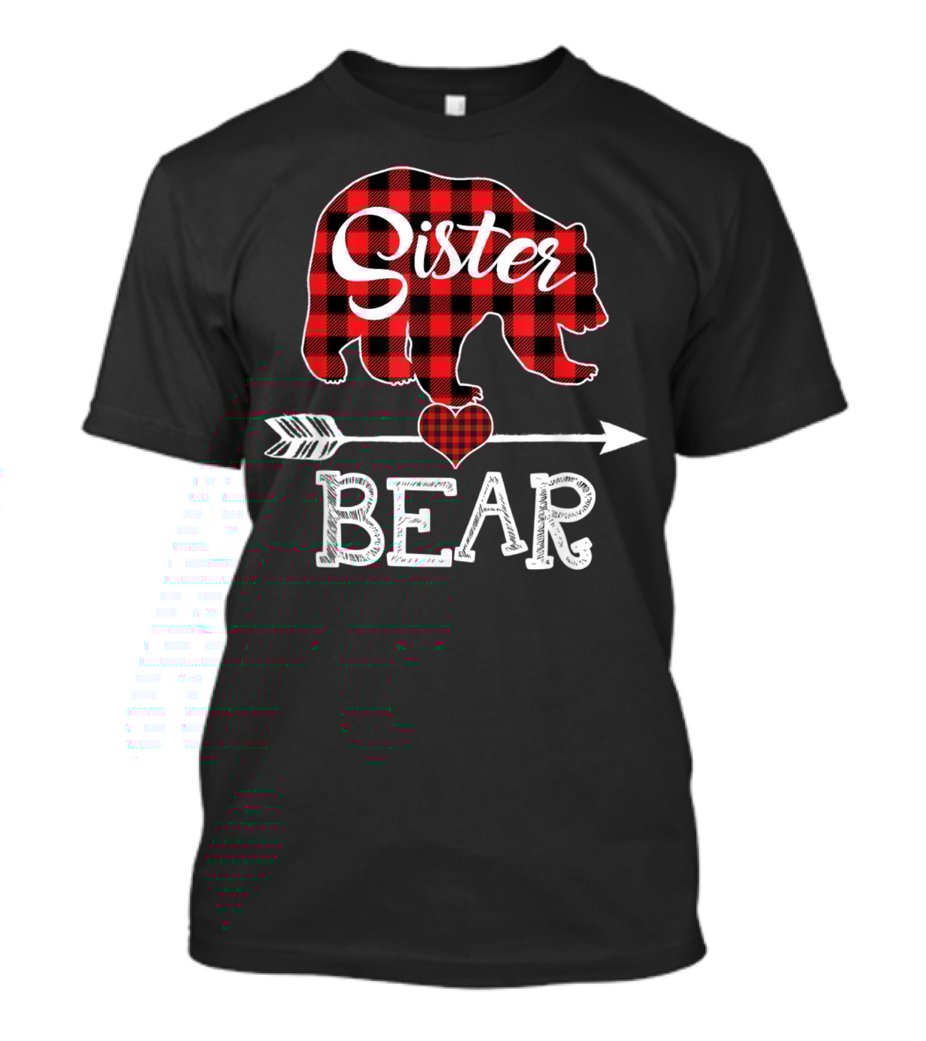 Sister Bear Christmas Red Plaid Buffalo Arrow Heart T-Shirt