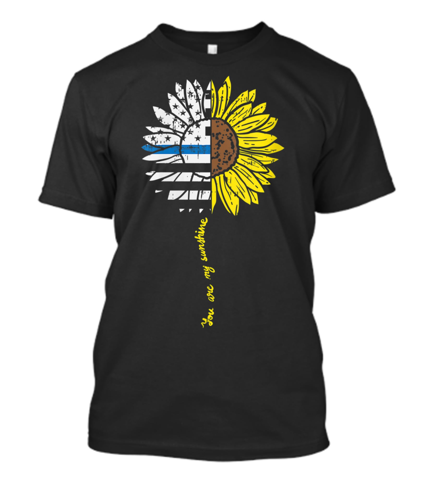Sunflower US Flag Blue Line You Are My Sunshine Law Enforcement Police T-Shirt