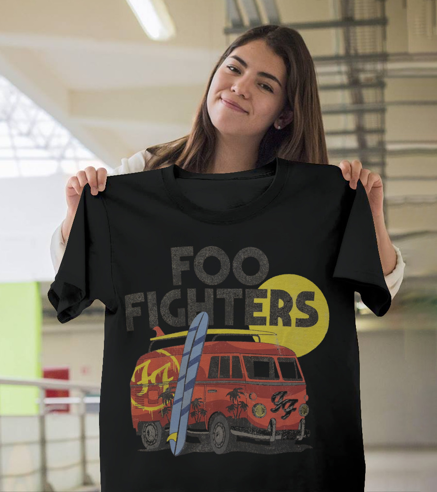 Foo Fighters Surf Van With Palm Trees And Sun T-Shirt