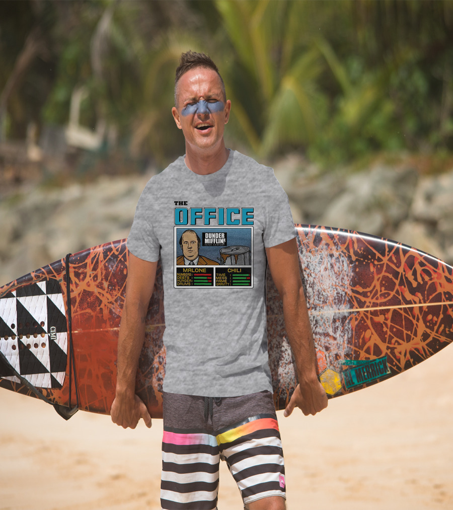 The Office Dunder Mifflin Kevin Malone Chili Numbers Debts Hunger Drums Time Mess Fame Gravity T-Shirt