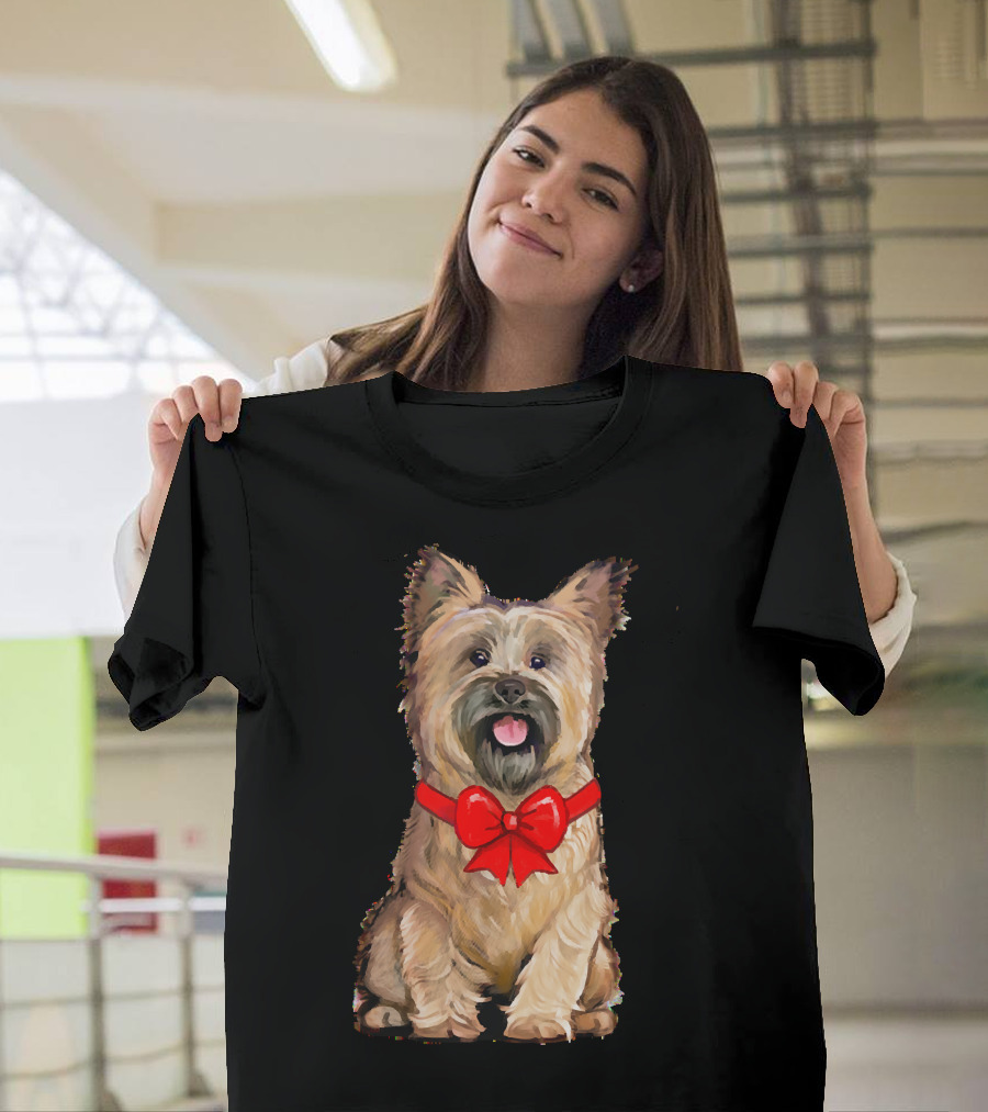 Cairn Terrier with Festive Red Bow for Christmas T-Shirt