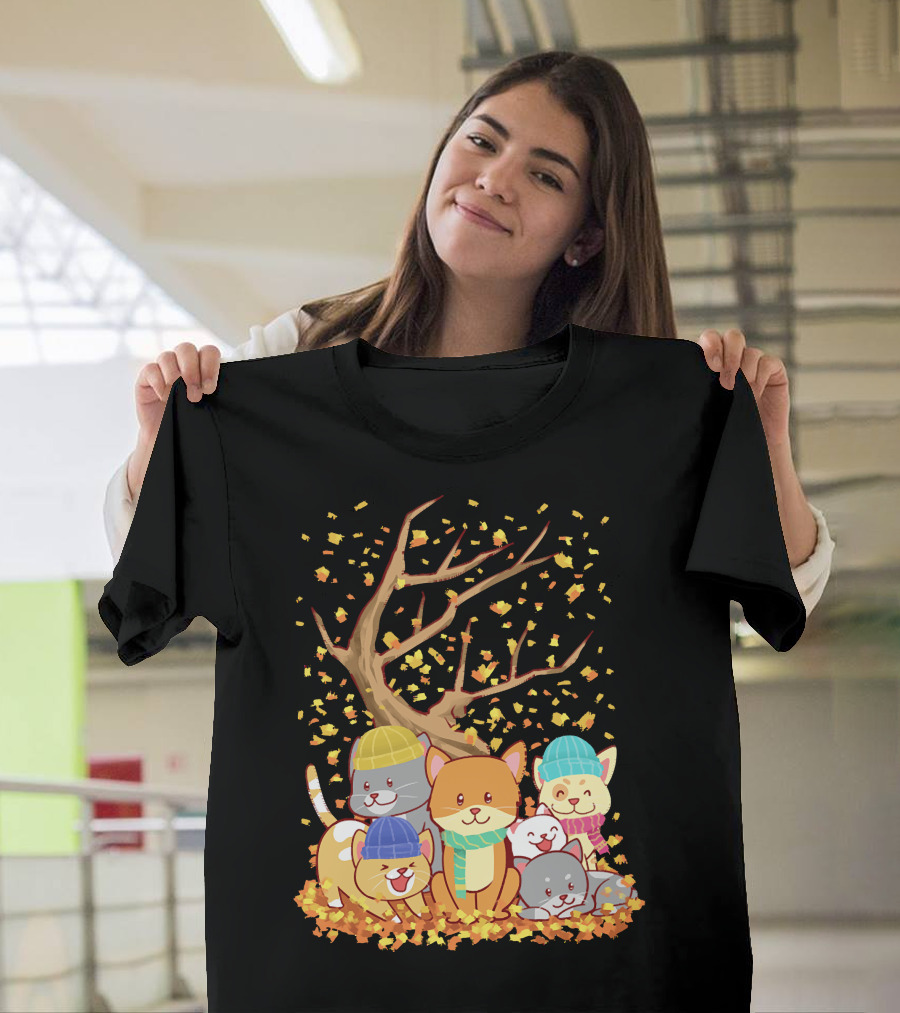 Cats Cats Autumn Leaf Tree Fall T-Shirt