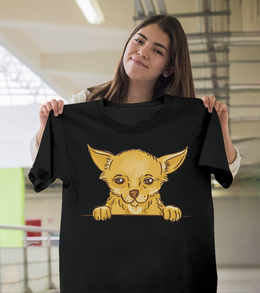 Chihuahua Adorable Pup Peeking Over White Space T-Shirt