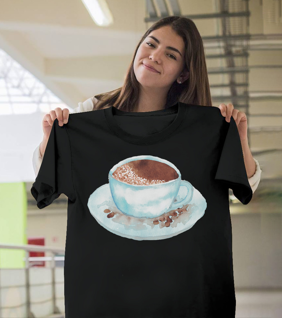 Coffee Latte Pastel Watercolor Cup Painting T-Shirt