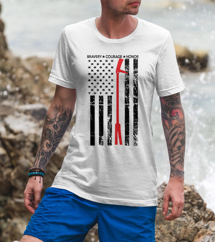 BRAVERY COURAGE HONOR Firefighter Flag With Red Halligan Tool T-Shirt