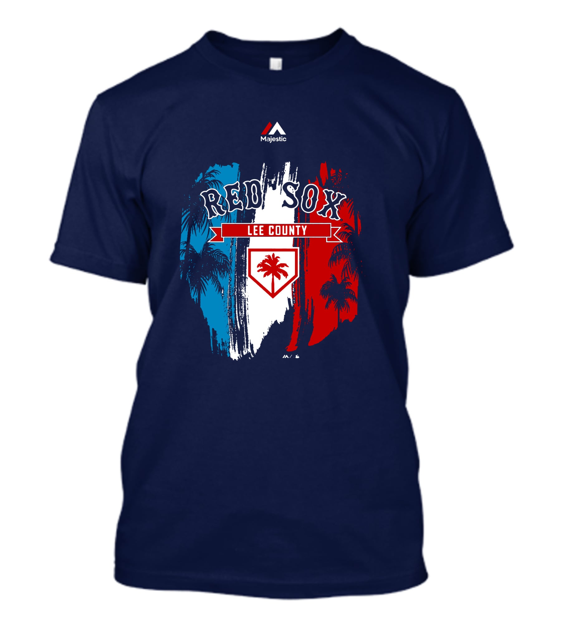 Majestic Red Sox Lee County Mookie Betts Palm Tree Blue Red White T-Shirt