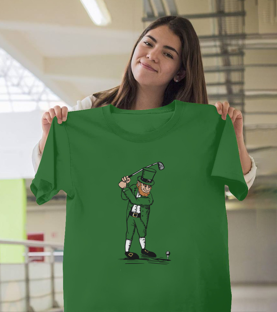 Irish Golfer With Leprechaun Swinging Club T-Shirt