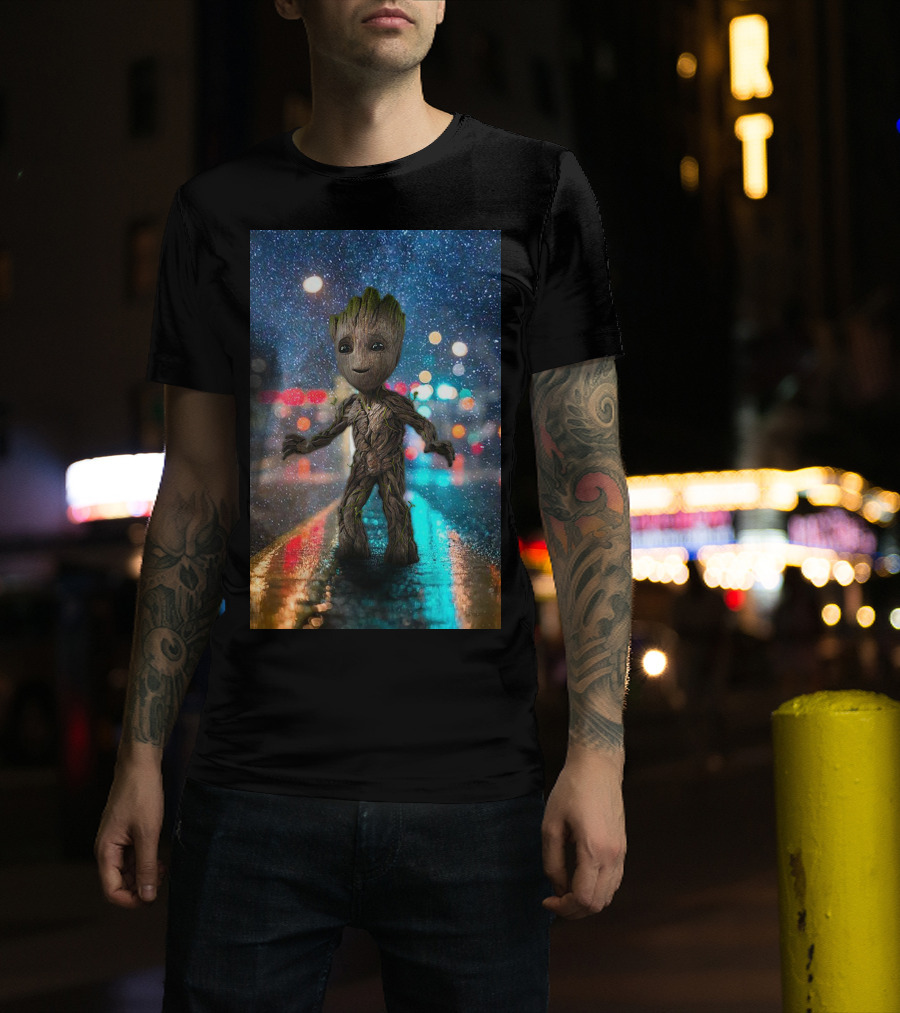 Groot Baby Guardians Of The Galaxy Night Street Scene T-Shirt