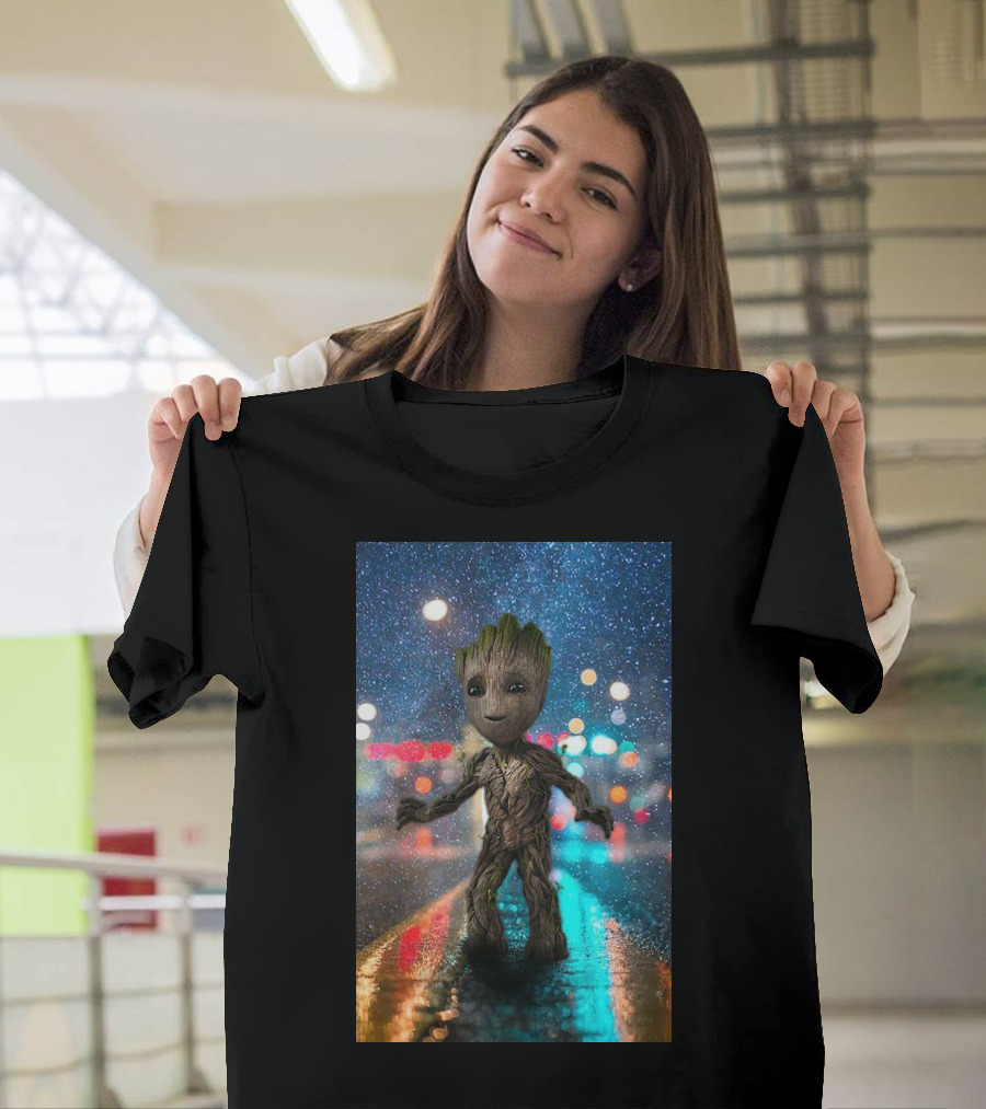 Groot Baby Guardians Of The Galaxy Night Street Scene T-Shirt