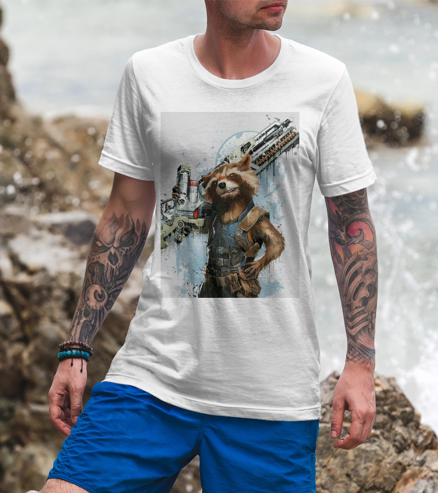 Rocket Raccoon Guardians Of The Galaxy Gun T-Shirt