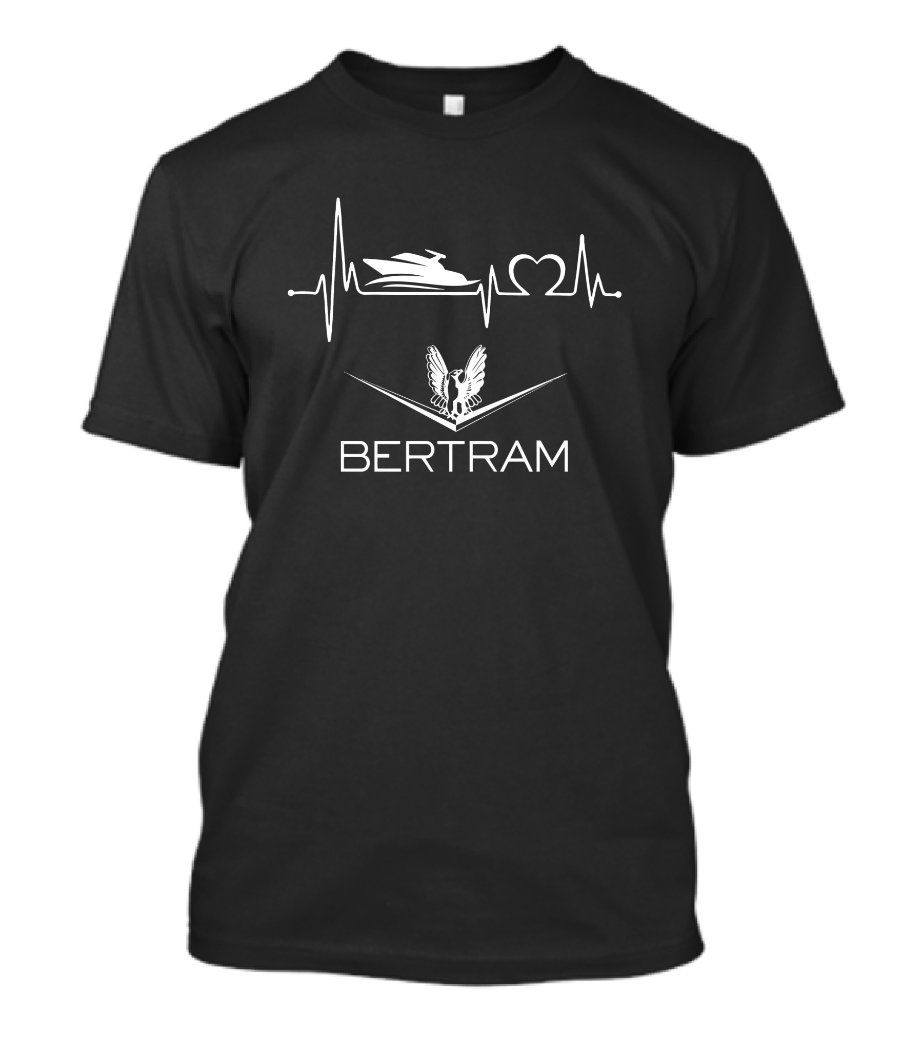 Bertram Boats Heartbeat Pulse With Yacht Silhouette And Winged T-Shirt