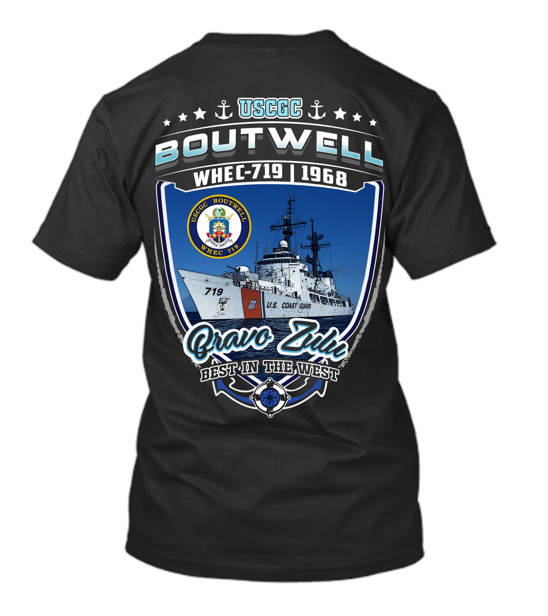 Uscgc Boutwell Whec-719 1968 Bravo Zulu Best In The West T-Shirt