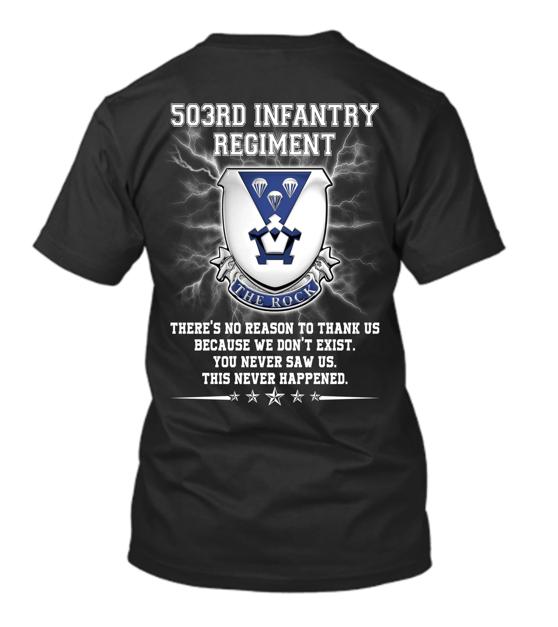 503Rd Infantry Regiment The Rock Shield Lightning Paratrooper Motto T-Shirt