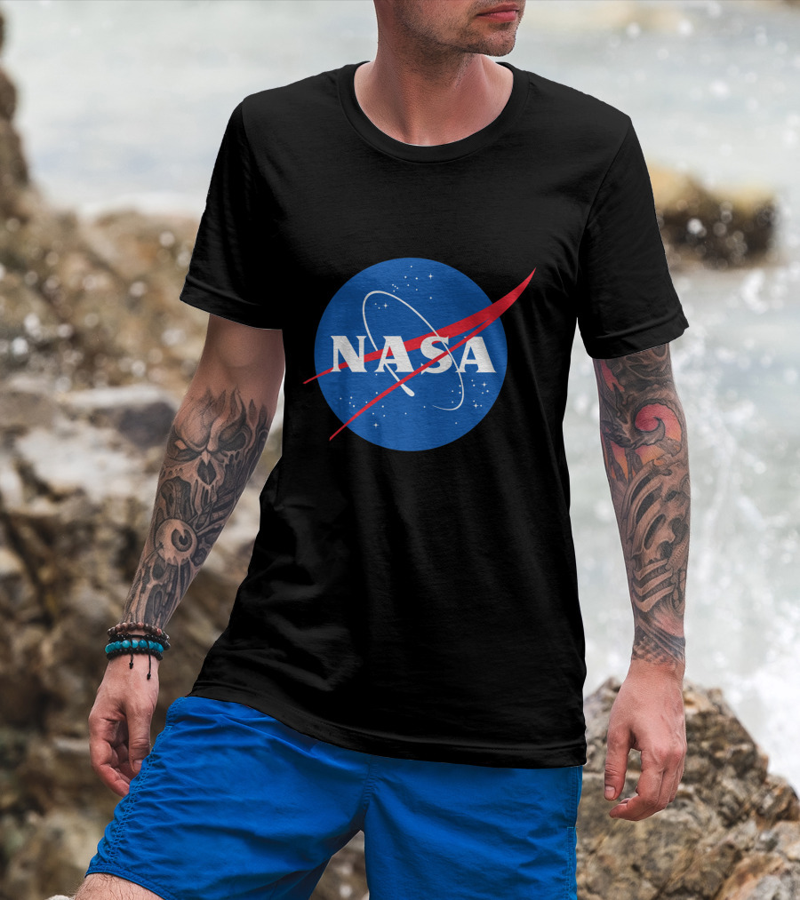 NASA Vector Emblem With Red Chevron On Blue Astronaut T-Shirt