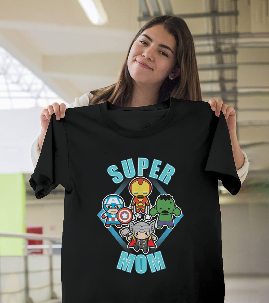 Marvel Super Mom Kawaii Team Captain America Iron Man Thor Hulk T-Shirt