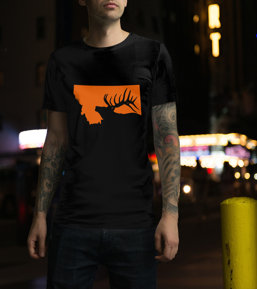 Montana Elk Hunting Silhouette With State Outline T-Shirt