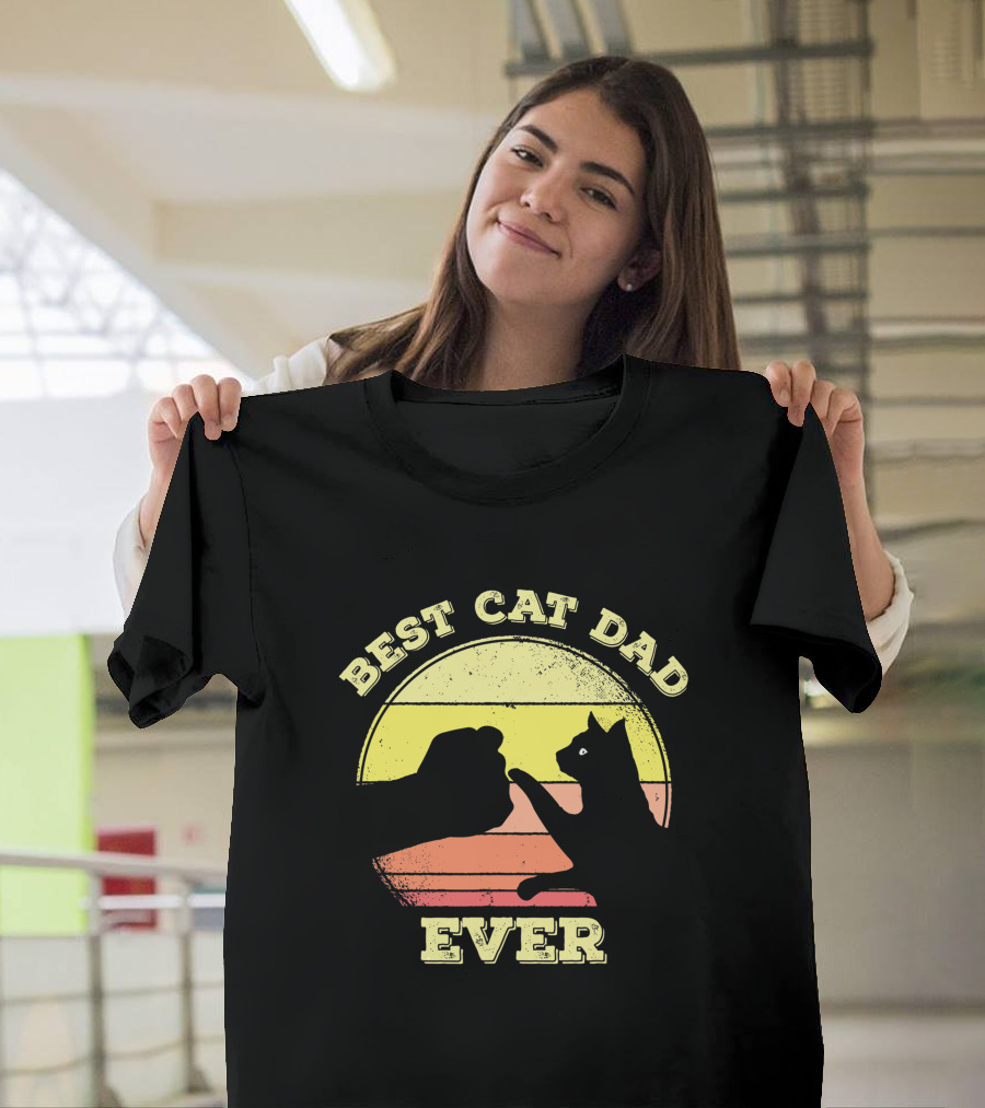 Best Cat Dad Ever Vintage Sunset Funny Cat Lover T-Shirt